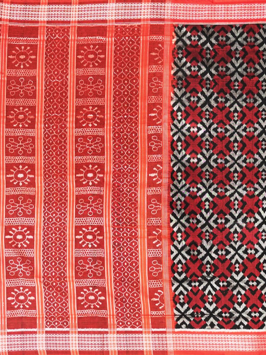 Shadowed Geometry Sambalpuri ikat Saree with Red and Grey Tones 3