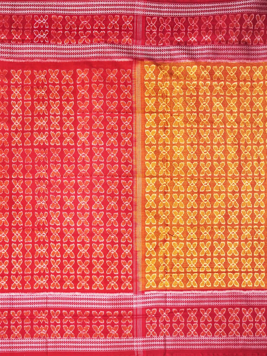 Sunflower Yellow and Red Sambalpuri Handwoven Cotton Saree 3