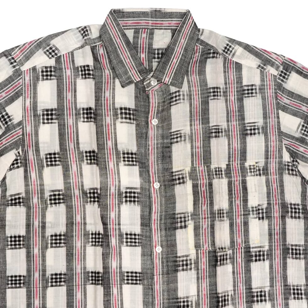 White smoked - Grey Striped Half-sleeve Sambalpuri Cotton Shirt