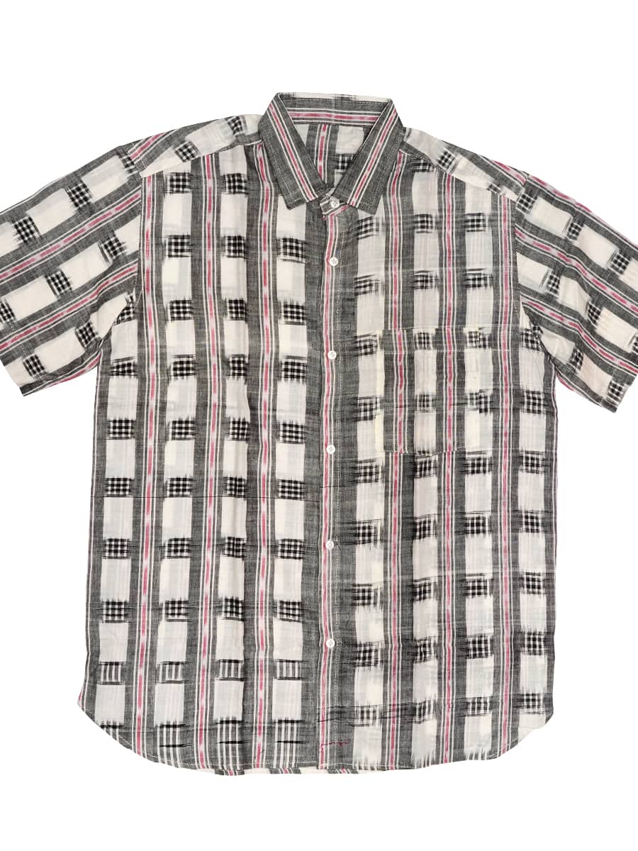 White smoked - Grey Striped Half-sleeve Sambalpuri Cotton Shirt