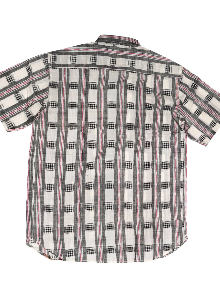 White smoked - Grey Striped Half-sleeve Sambalpuri Cotton Shirt3