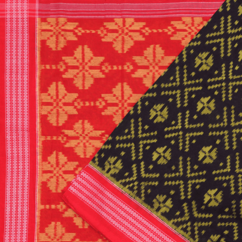 Ash Black and Sanguine Red Sambalpuri Cotton Saree 1