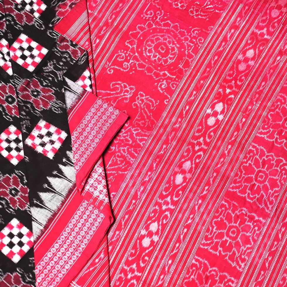 Black, Grey with white and Red Pasa Sambalpuri Handwoven Cotton Saree 1