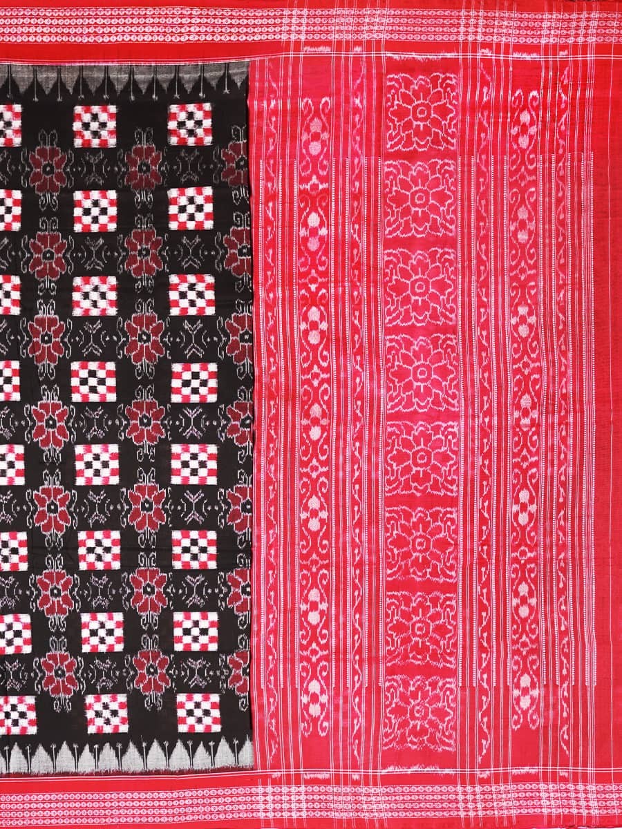 Black, Grey with white and Red Pasa Sambalpuri Handwoven Cotton Saree 3