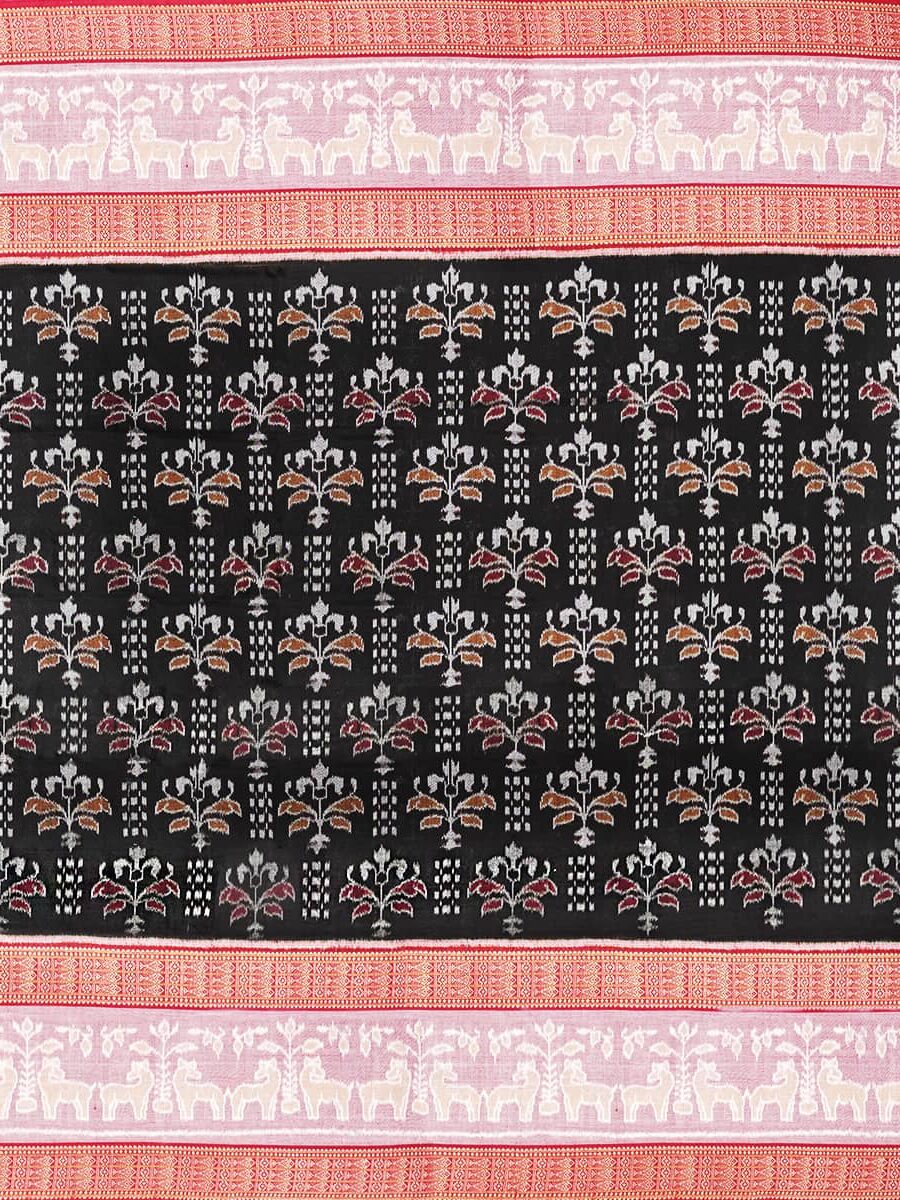 Black, Pastel Pink, and Maroon Sambalpuri Handwoven Cotton Saree 2