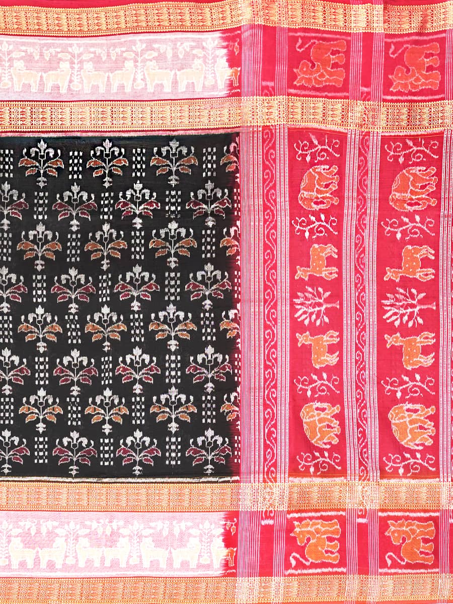 Black, Pastel Pink, and Maroon Sambalpuri Handwoven Cotton Saree 3