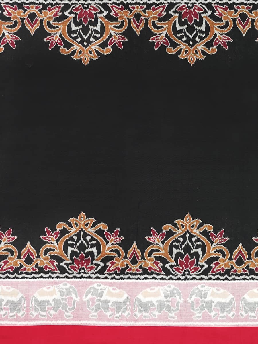 Black, Pearly Pink and Red Sambalpuri Handwoven Cotton Saree