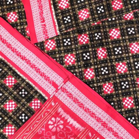 Black, White and Red Pasapalli Sambalpuri Handwoven Cotton Saree 1