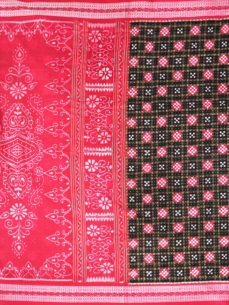 Black, White and Red Pasapalli Sambalpuri Handwoven Cotton Saree 3