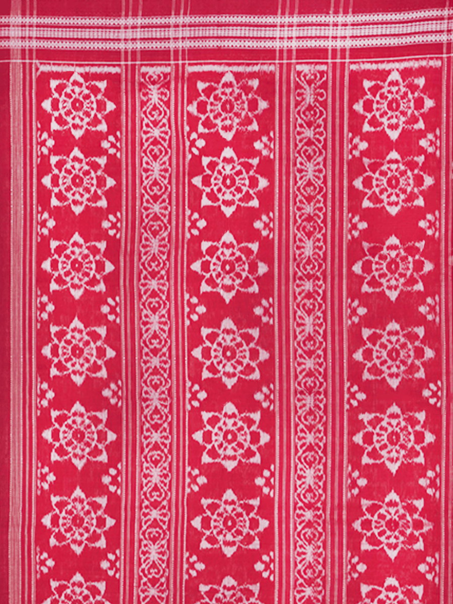 Carrot Red and Burgandy Sambalpuri Cotton Saree 3