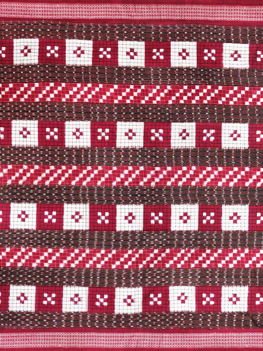 Maroon, White and Dark Brown Pasa Sambalpuri Handwoven Cotton Saree 2