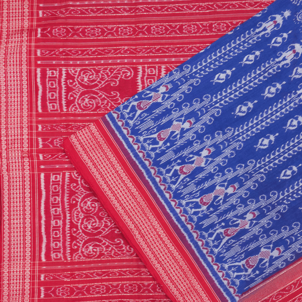 Midnight Blue and Claret Sambalpuri Cotton Saree 1