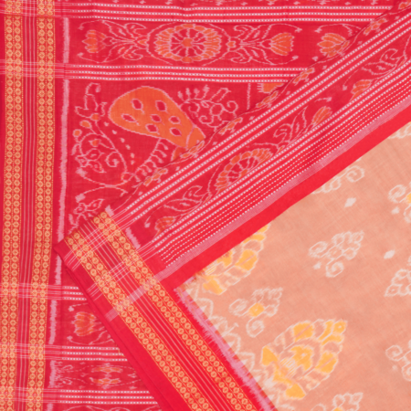 Nude Beige and Ruby Red Sambalpuri Cotton Saree 1