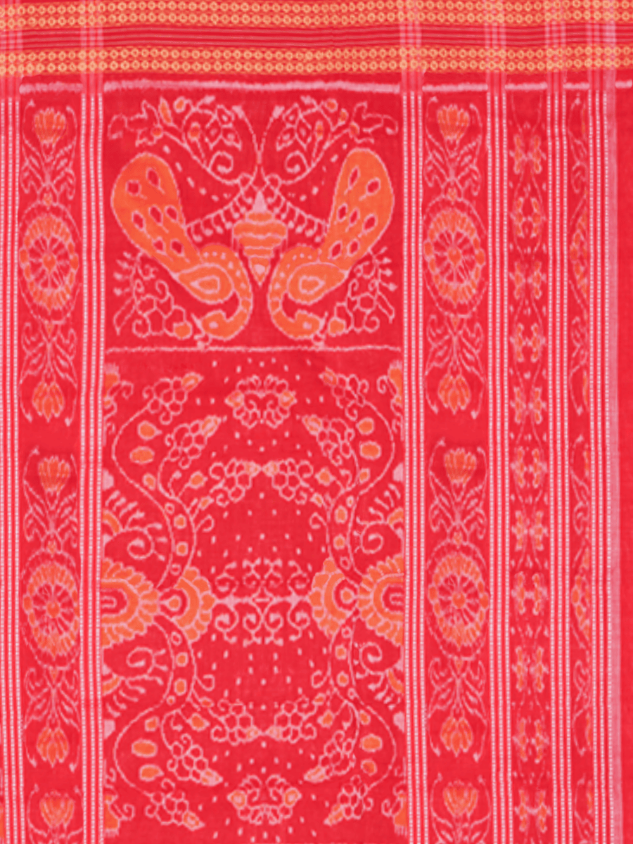 Nude Beige and Ruby Red Sambalpuri Cotton Saree 3