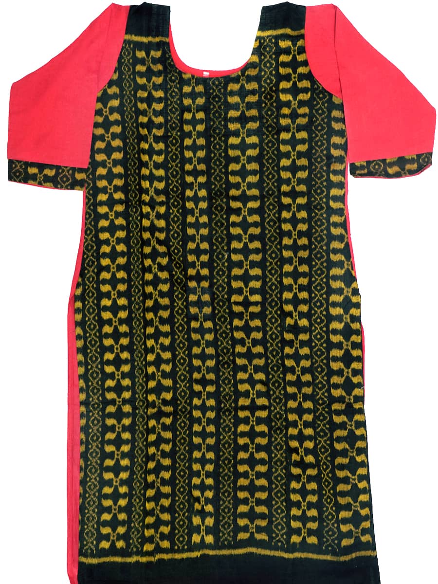 Pink, Black and Lime Yellow handwoven cotton Kurti 2