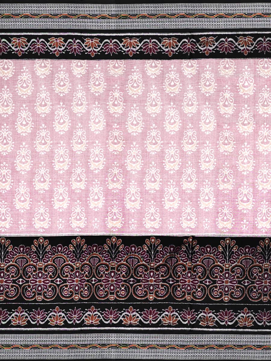 Primrose Pink and Black Sambalpuri Handwoven Cotton Saree