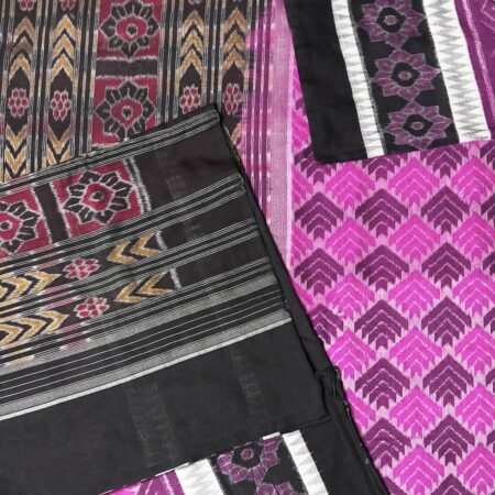 Purple, Hot Pink and Black Sambalpuri Handwoven Cotton Saree 1