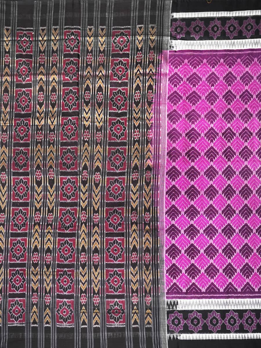 Purple, Hot Pink and Black Sambalpuri Handwoven Cotton Saree 3