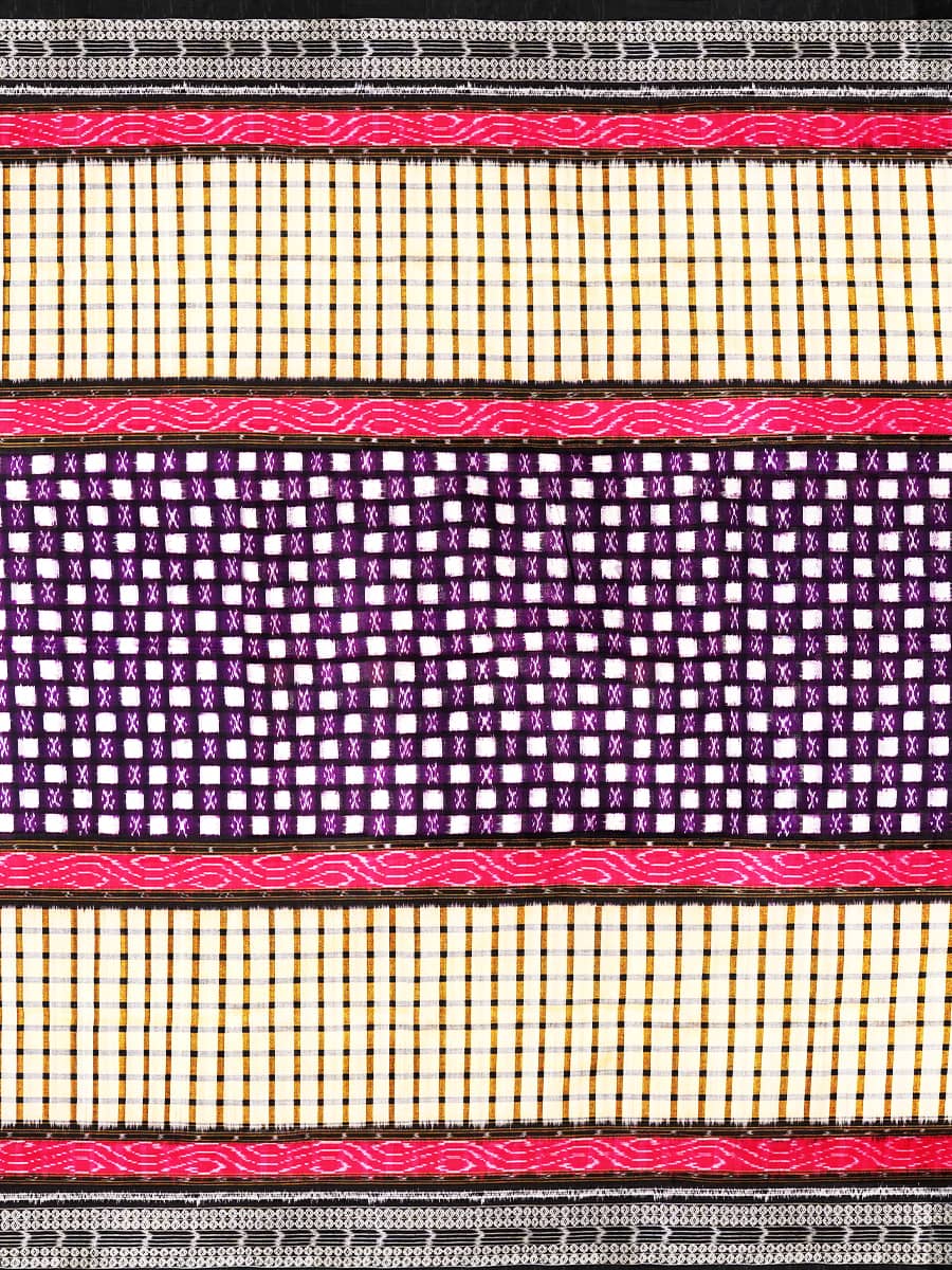 Purple with Red, Black and Yellow Sambalpuri Handwoven Cotton Saree