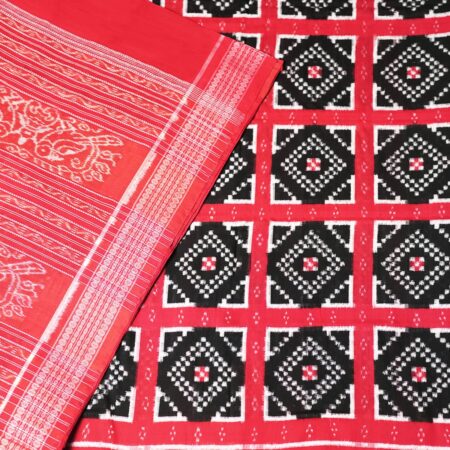 Red, Black, and White Sambalpuri Handwoven Cotton Saree 1