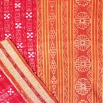 Red, White and Light Brown Sambalpuri Handwoven Cotton Saree Pasa 1