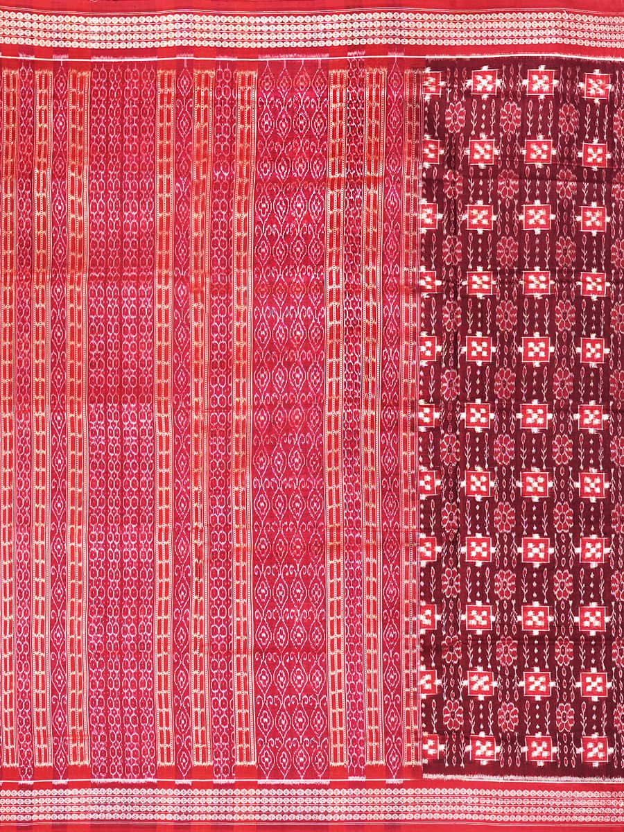 Red, White, and Maroon Sambalpuri Handwoven Cotton Saree 3