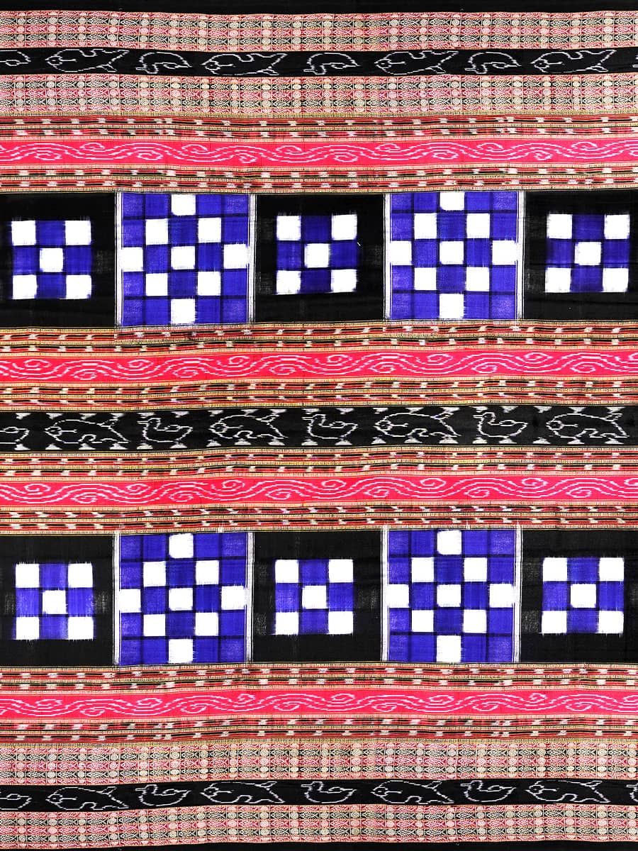 Royal Blue, Black, and Red Sambalpuri Handwoven Cotton Saree Pasa 2