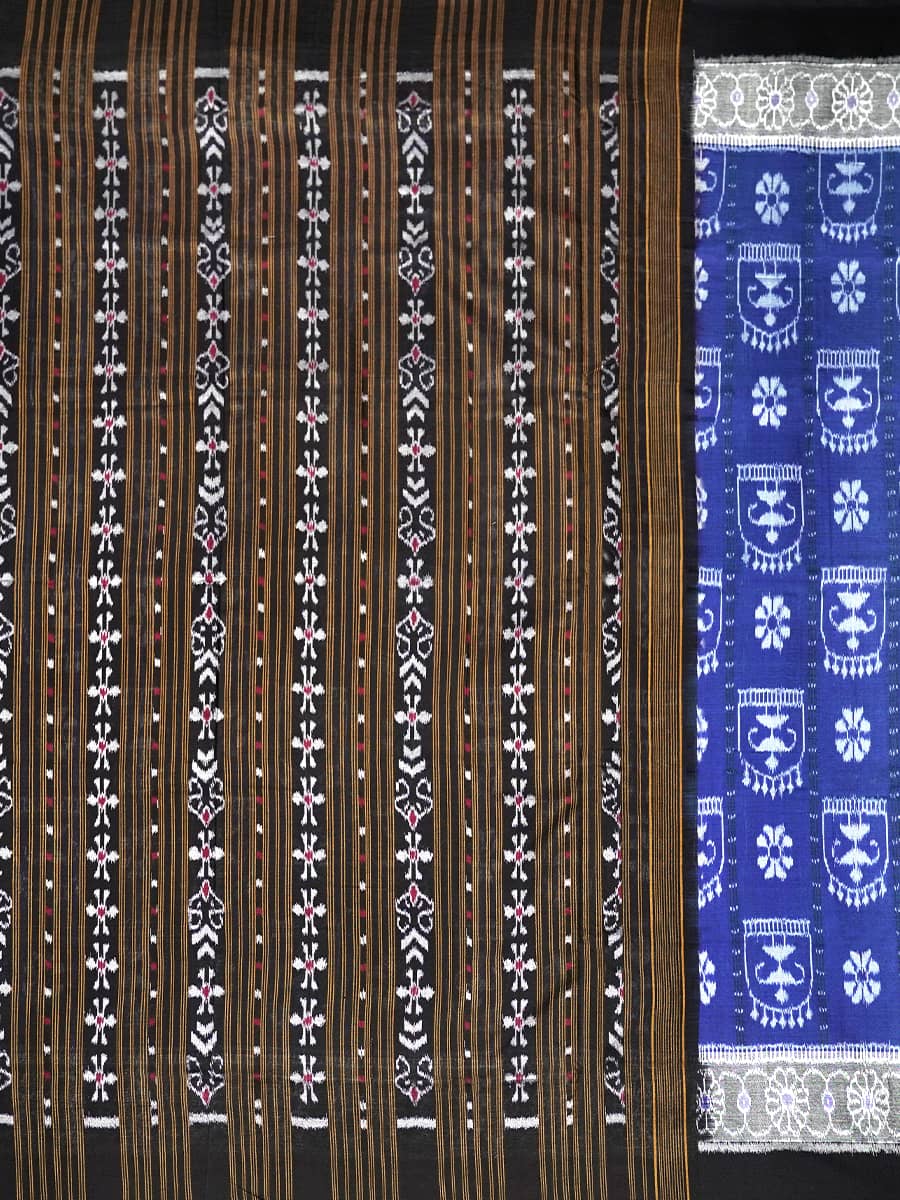 Royal Blue, Grey and Black Sambalpuri Handwoven Cotton Saree 3