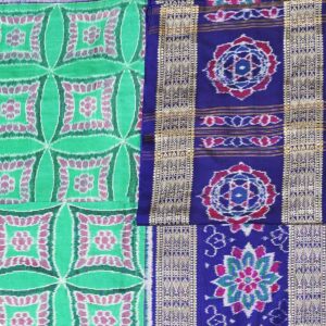 Sea Green and Dark Blue Sambalpuri Handwoven Cotton Saree 1