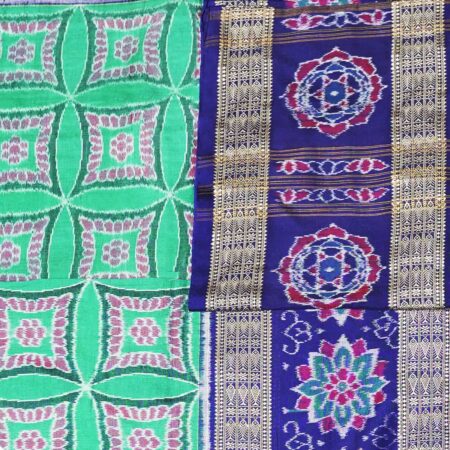 Sea Green and Dark Blue Sambalpuri Handwoven Cotton Saree 1