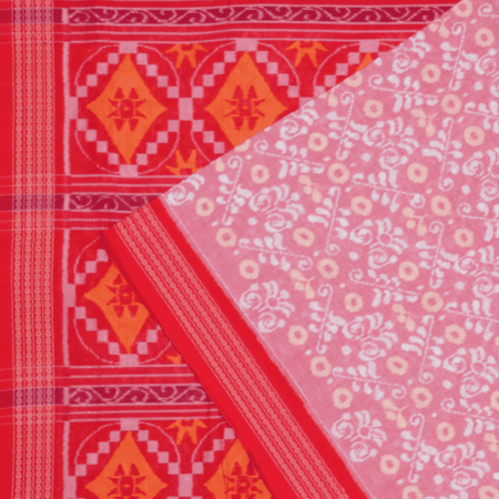 Soft Pink and Bright Red Sambalpuri Cotton Saree 1