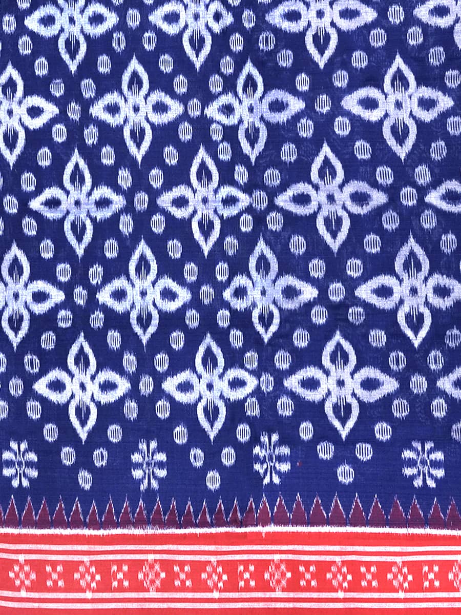 Admiral Blue, Deep Mauve, and Crimson Sambalpuri Cotton Saree