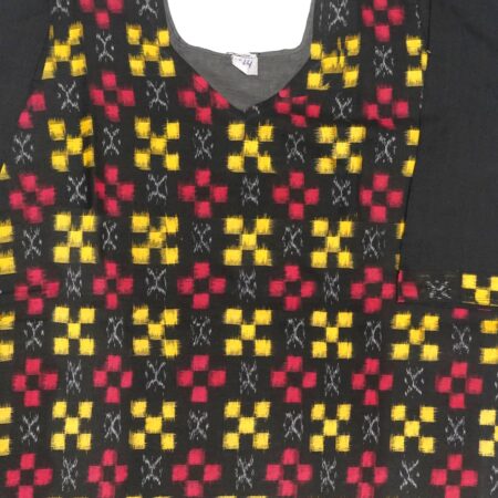 Black, Pink, and Yellow Handwoven Cotton Kurti 1