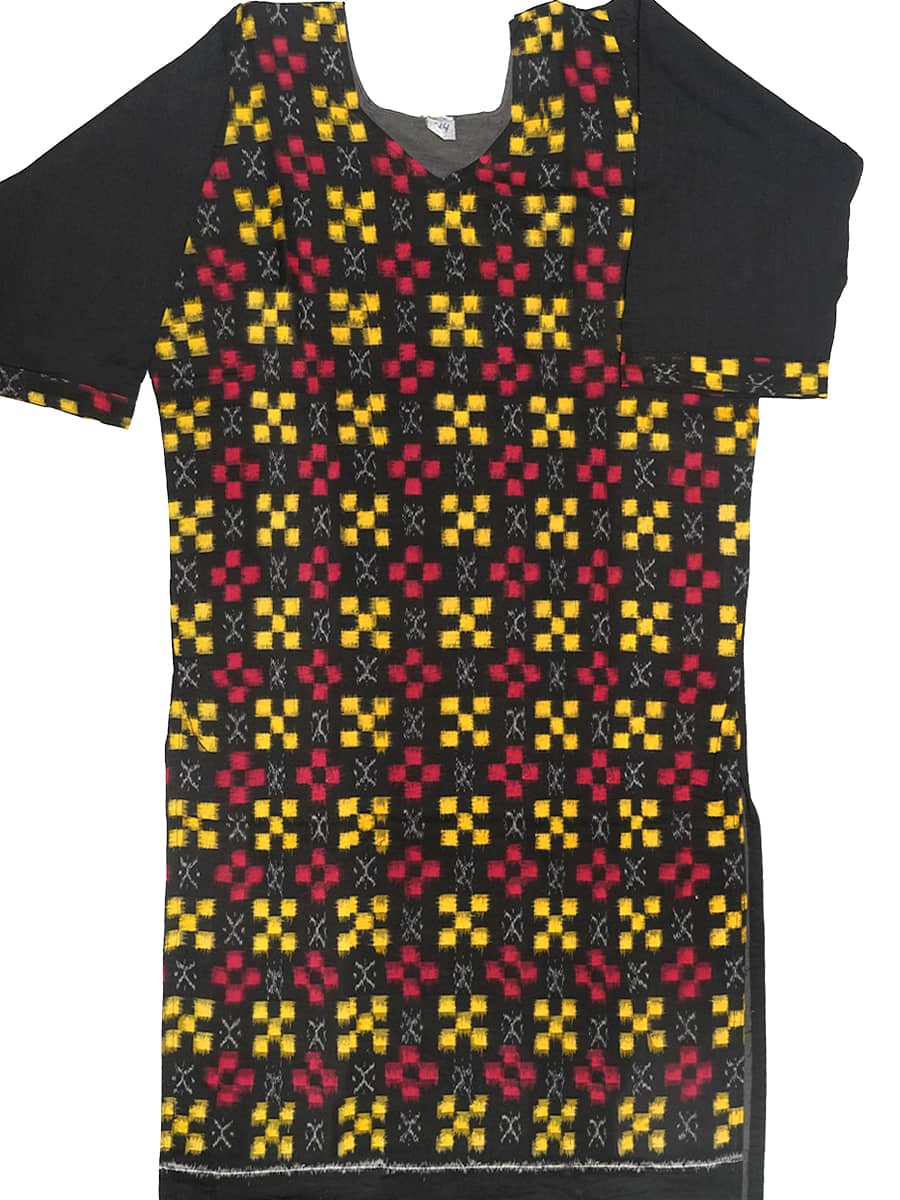 Black, Pink, and Yellow Handwoven Cotton Kurti