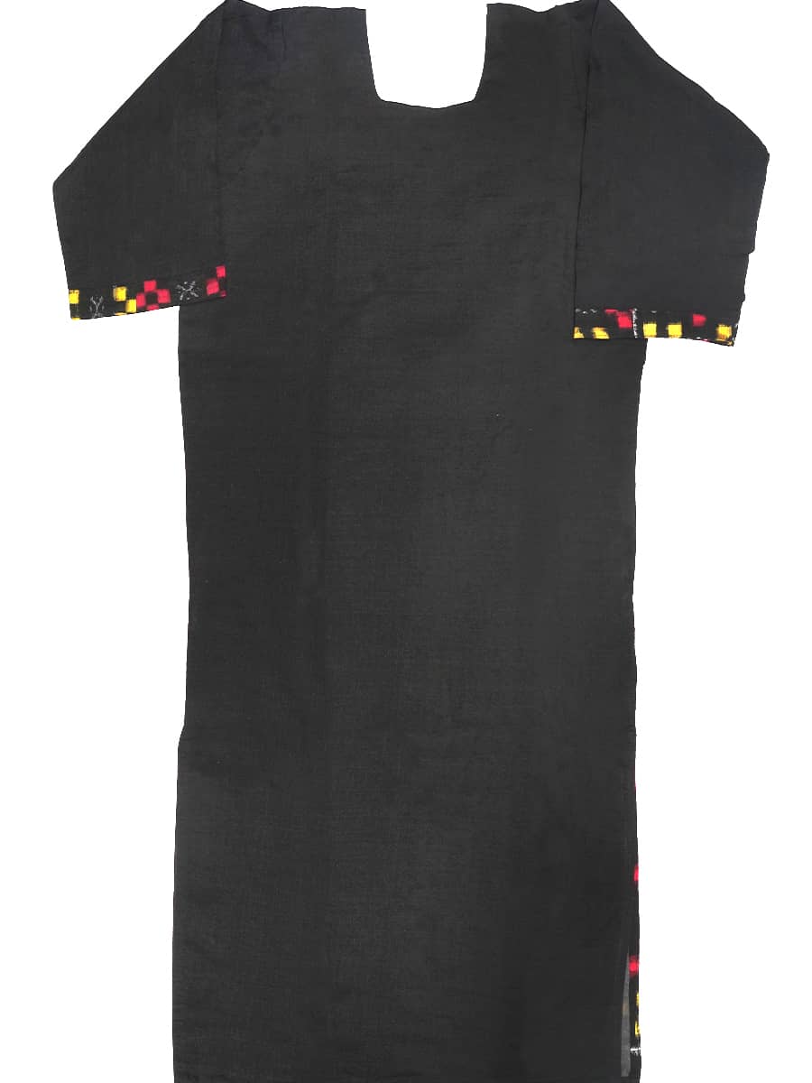 Black, Pink, and Yellow Handwoven Cotton Kurti 3