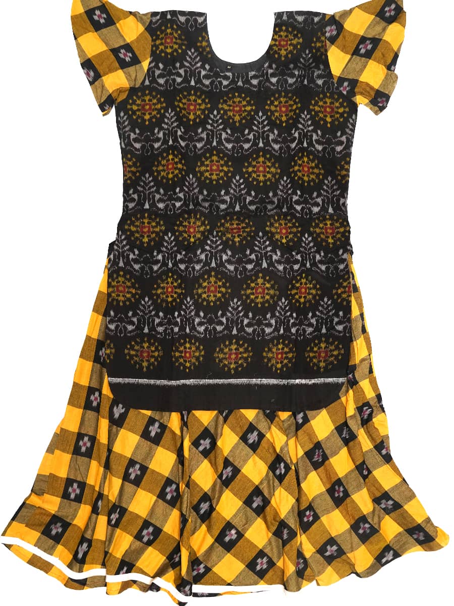 Black and Yellow Handwoven Cotton Checked Kurti