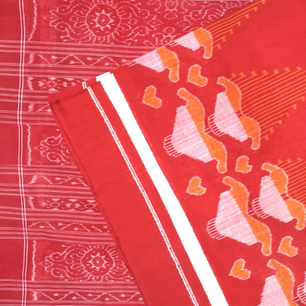 Blush and Red Pepper Sambalpuri Cotton Saree 1