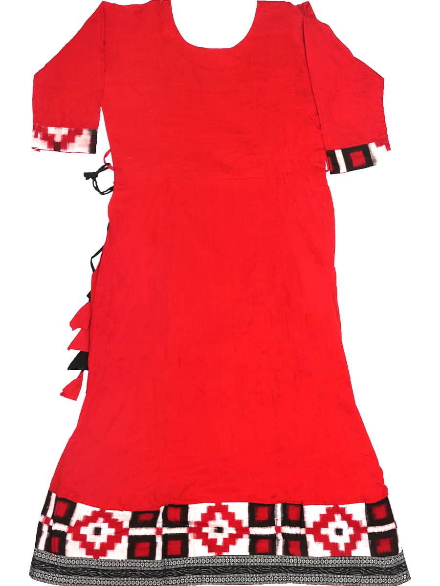 Bright Red and White Handwoven Cotton String Kurti 3