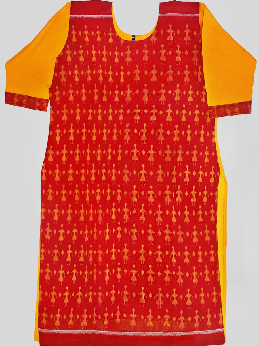 Bright Yellow and Maroon Handwoven Cotton Kurti