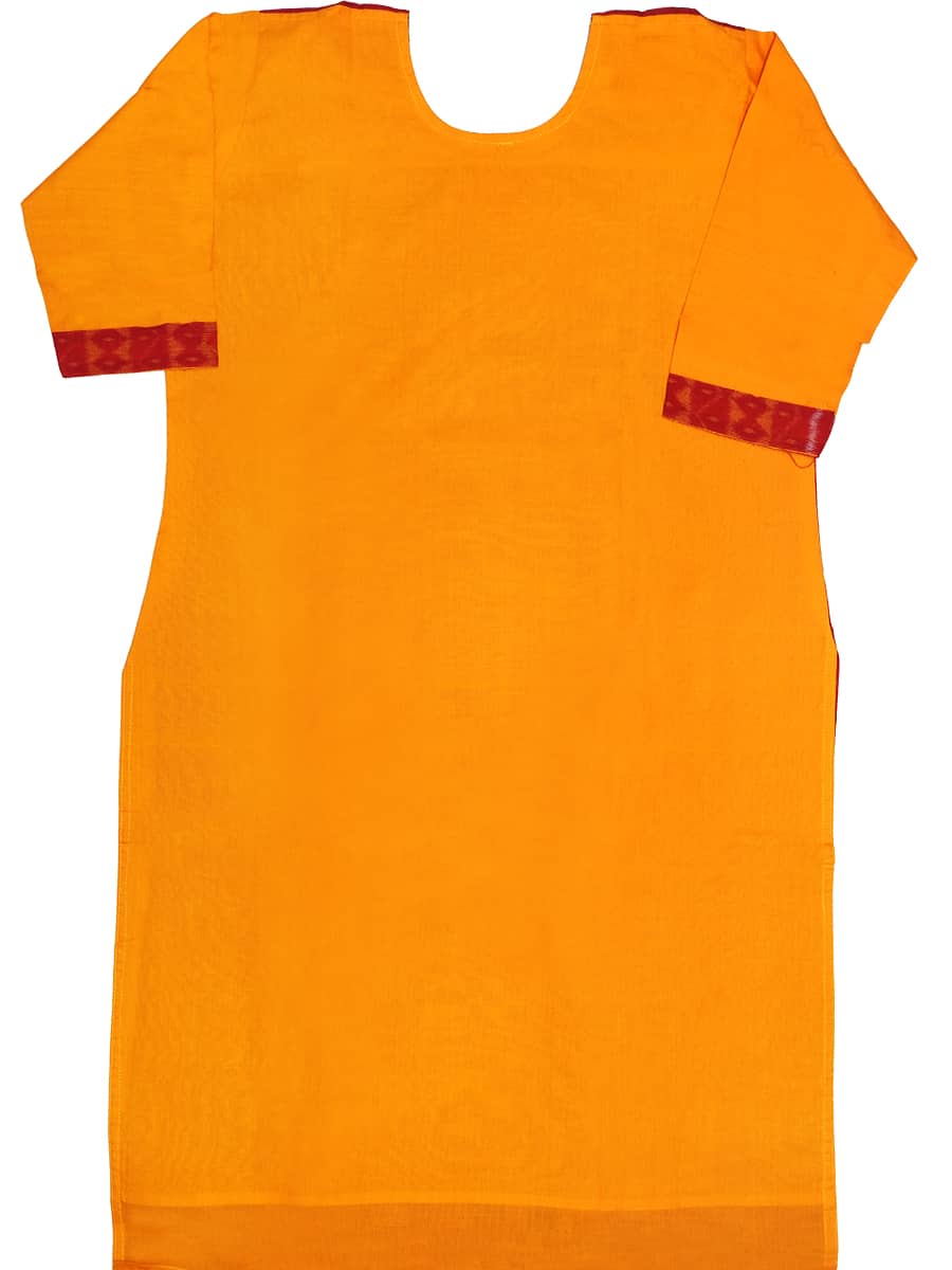 Bright Yellow and Maroon Handwoven Cotton Kurti 3