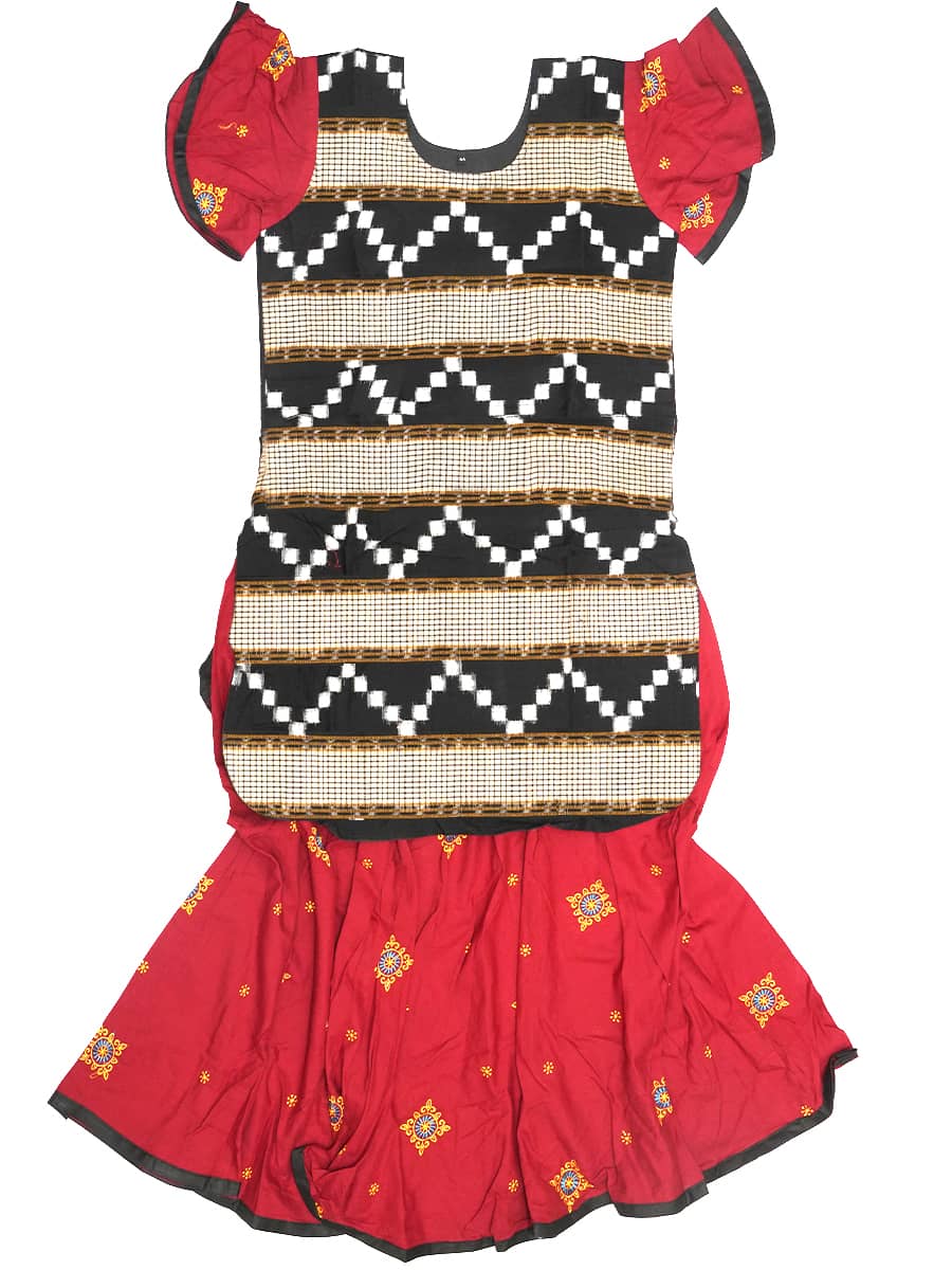 Burgundy and Black Handwoven Cotton Dress Style Kurti