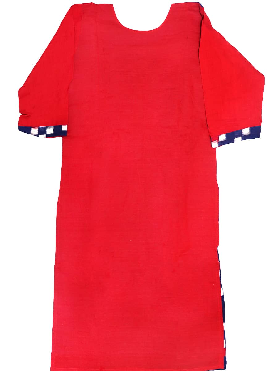 Cadmium Red and Blue Handwoven Pasa Cotton Kurti 3