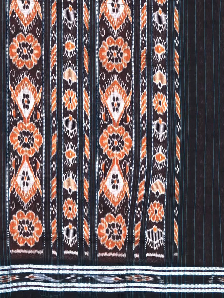 Clementine and Jet Black Sambalpuri Cotton Saree 3