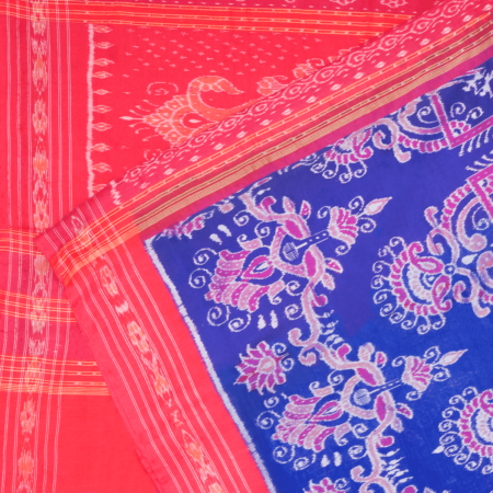 Cobalt Blue, and Rose Red Sambalpuri Cotton Saree 1