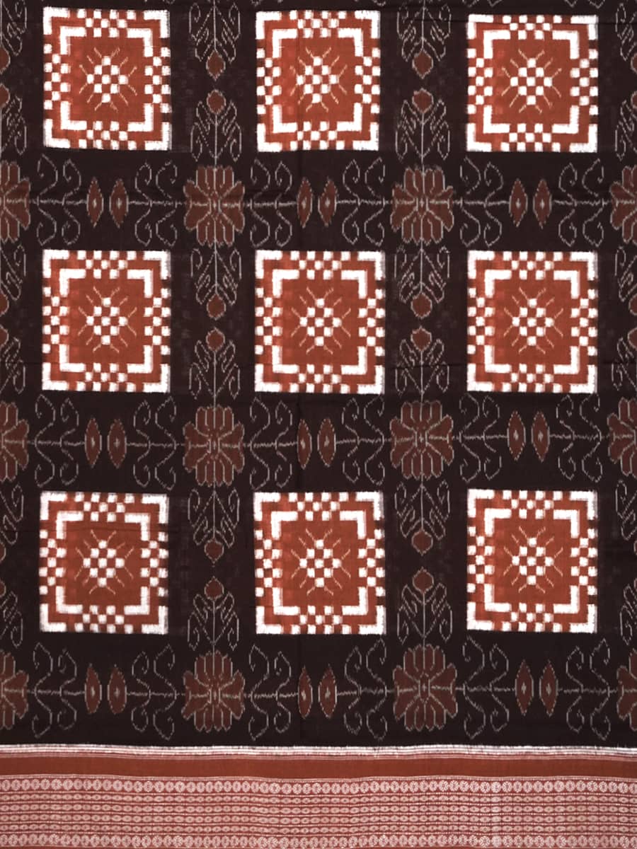 Ebony Black, Gingerbread, and Lace White Sambalpuri Pasa Cotton Saree