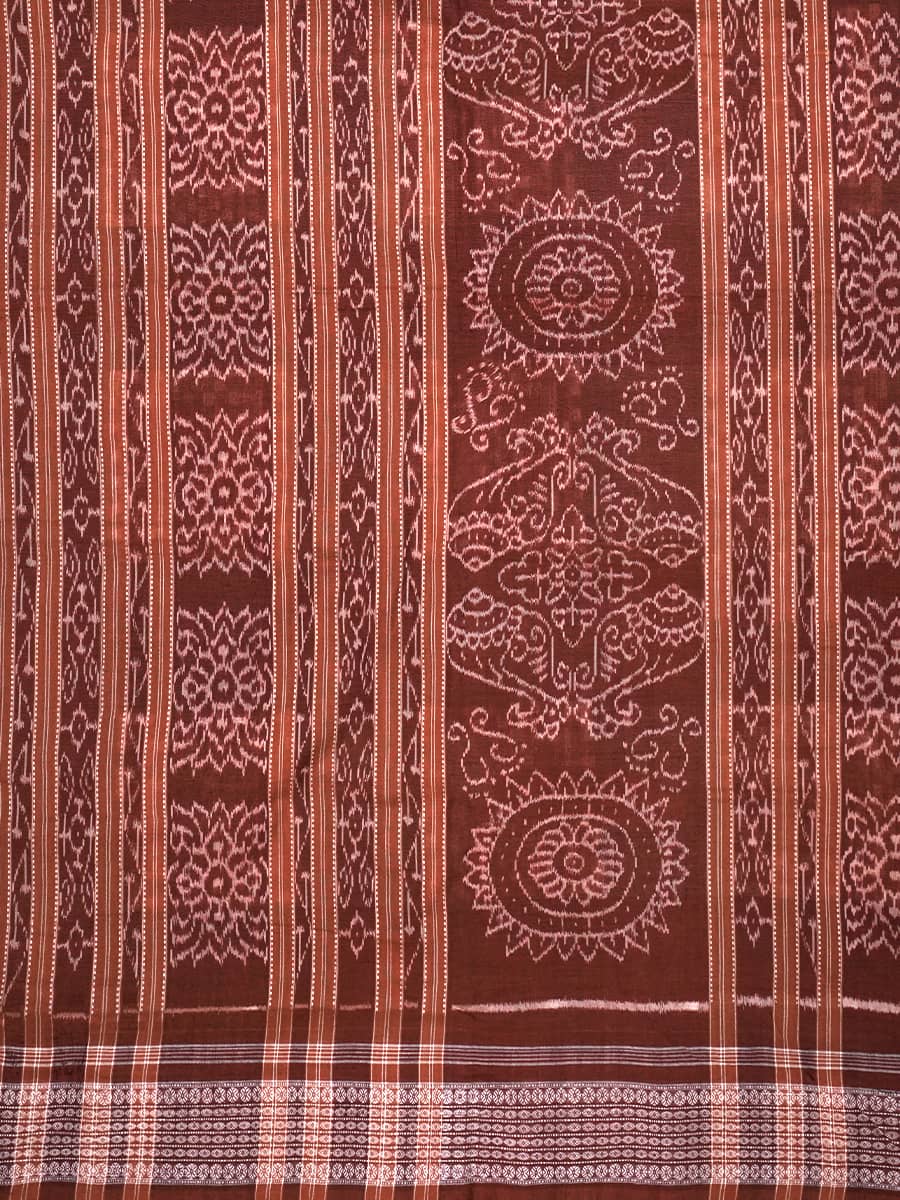 Ebony Black, Gingerbread, and Lace White Sambalpuri Pasa Cotton Saree 3