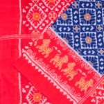 Fluorescent Peach Red and Sapphire Blue Sambalpuri Cotton Saree 1