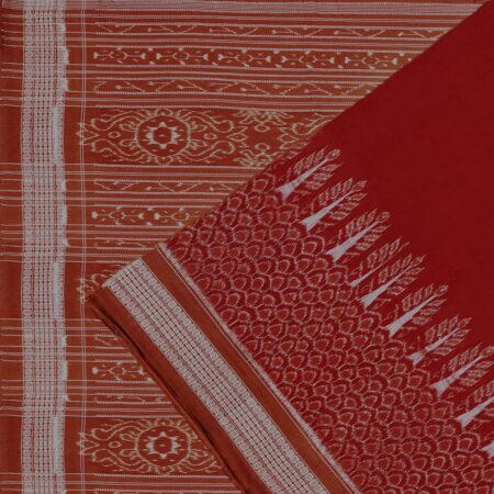 Garnet Maroon and Tawny Brown Solid Sambalpuri Cotton Saree 1