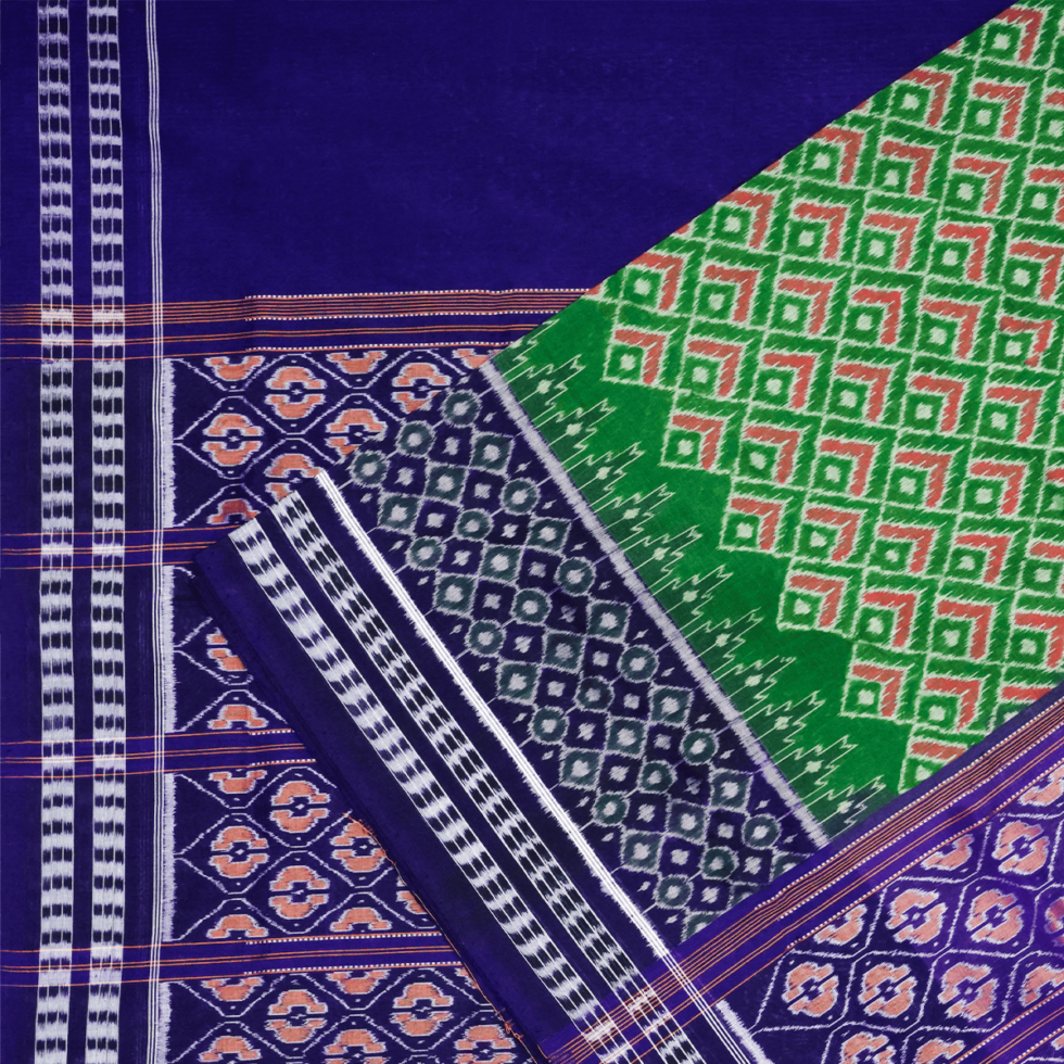 Grass Green and Indigo Blue Sambalpuri Cotton Saree 1