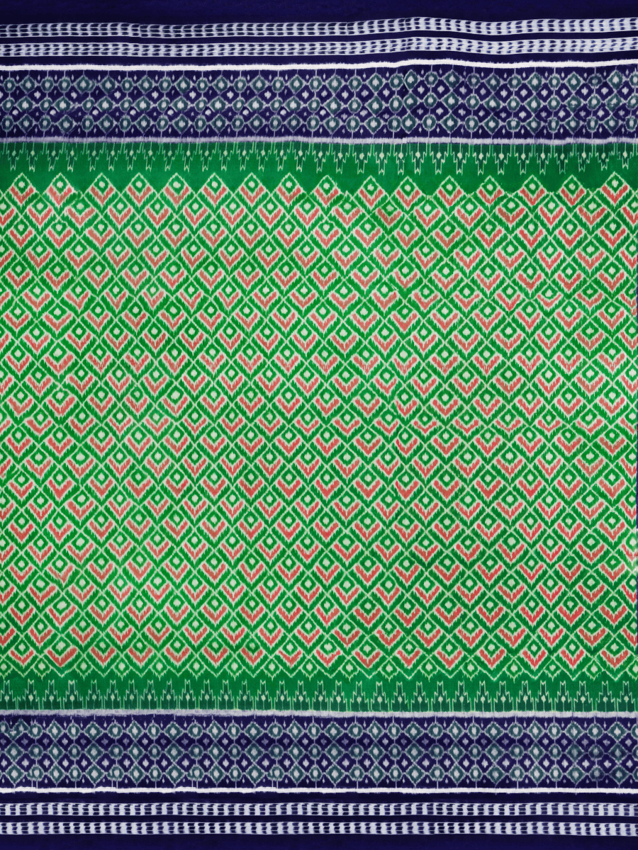 Grass Green and Indigo Blue Sambalpuri Cotton Saree